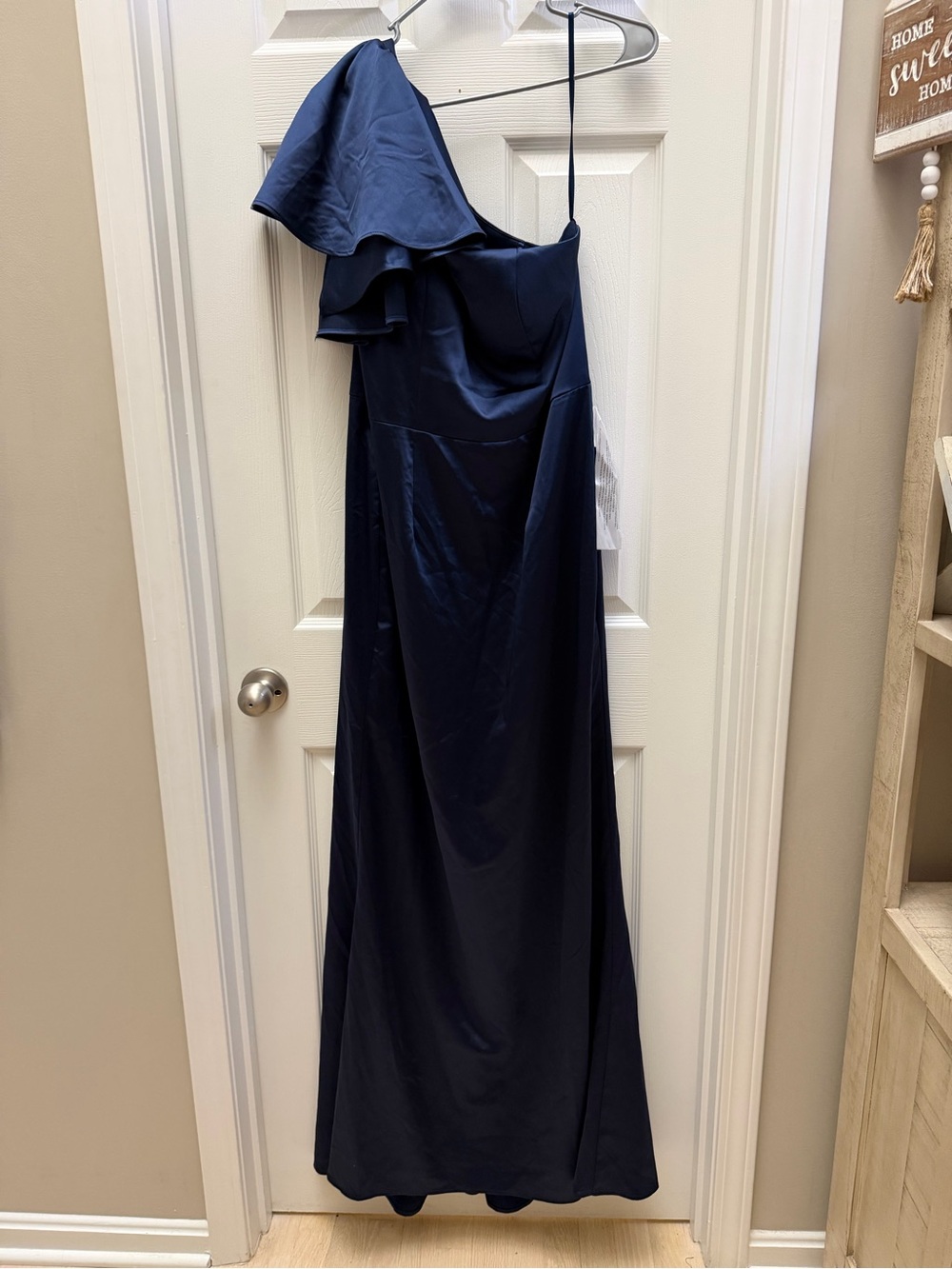 Mac Duggal Navy One-Shoulder Ruffle Evening Dress